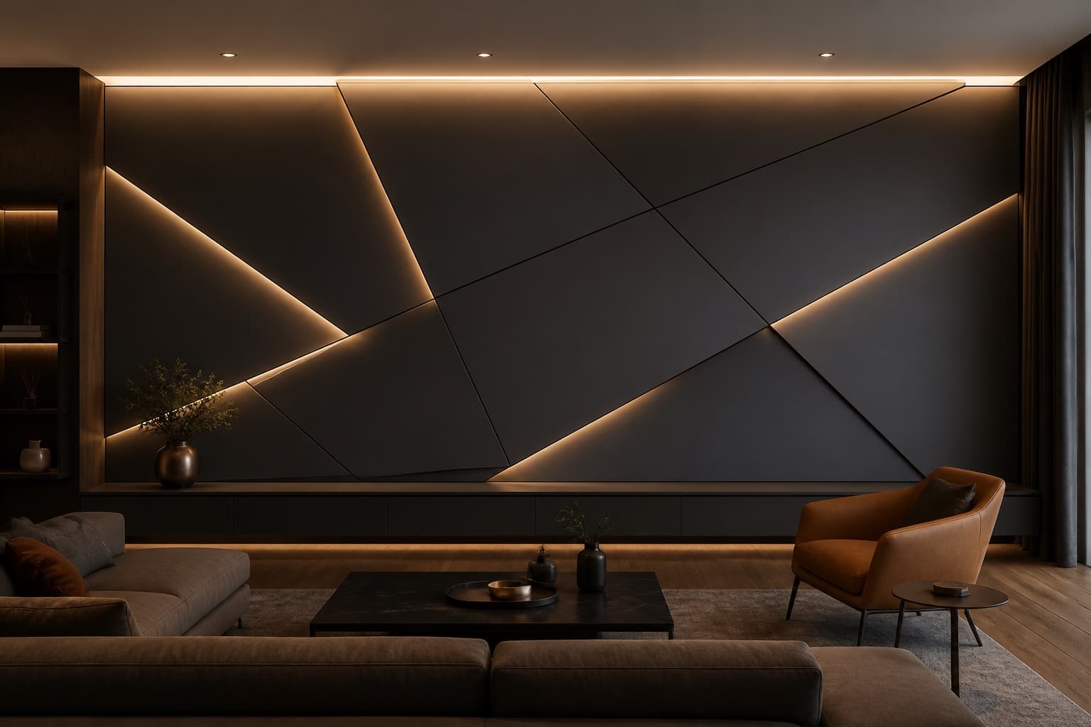 Charcoal Faceted LED Wall design direction