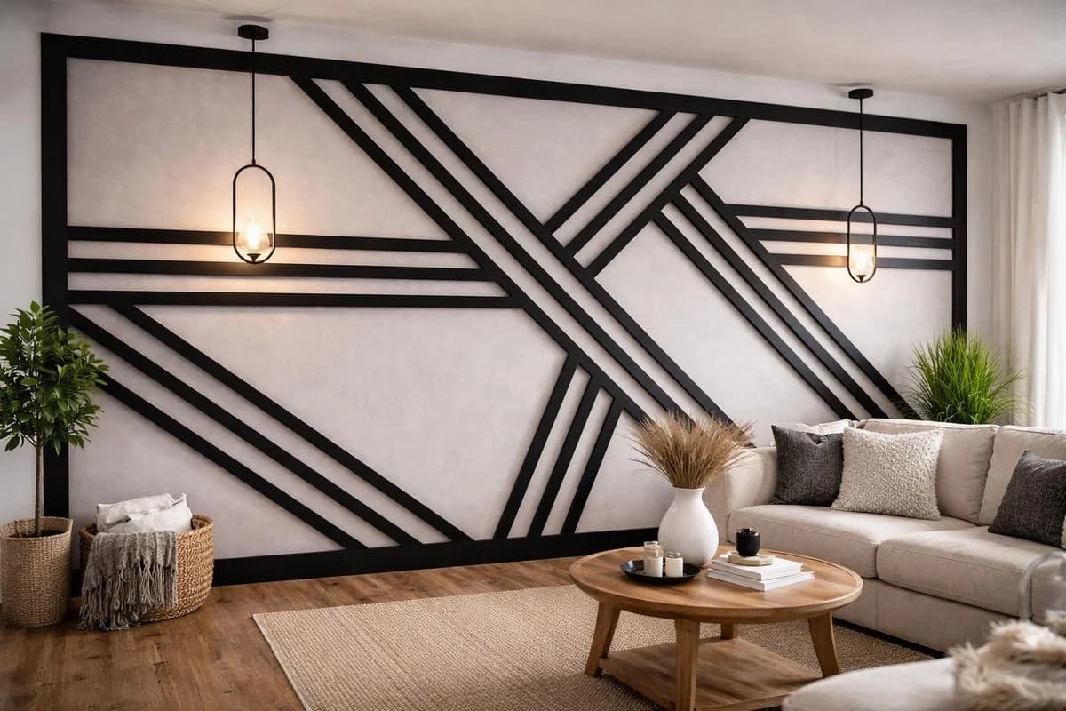 Black Linear Living Room Wall design direction