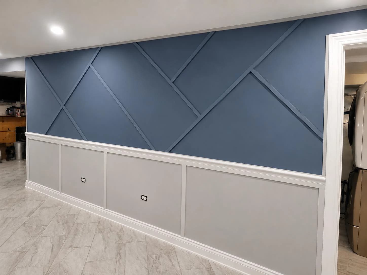 Blue Geometric Wainscot Wall design direction