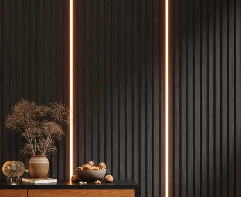 Black LED Reveal Slat Wall design direction