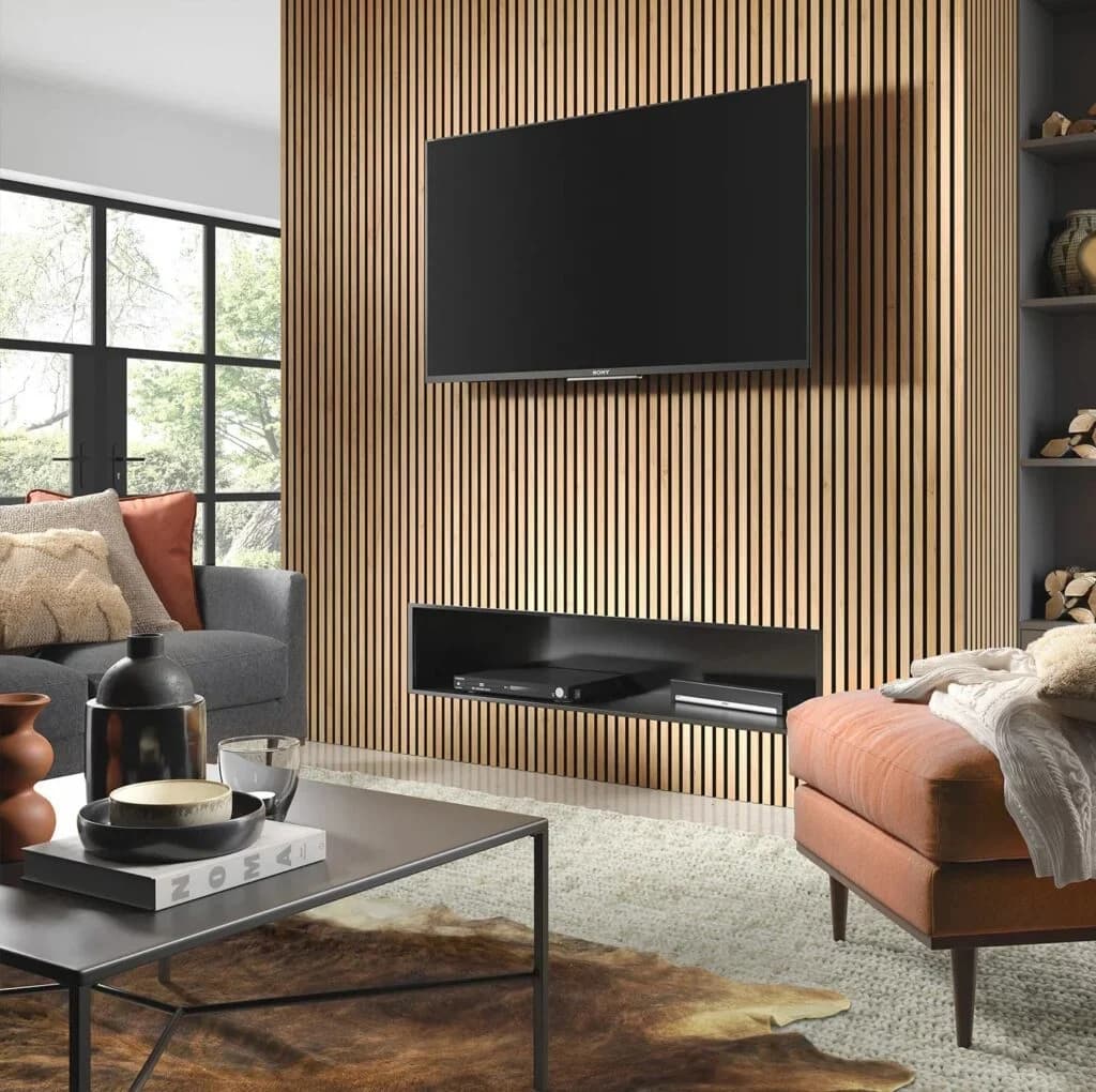 Oak Slat Fireplace Wall design direction