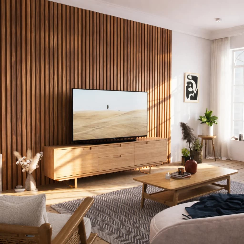 Walnut Living Room Slat Wall design direction