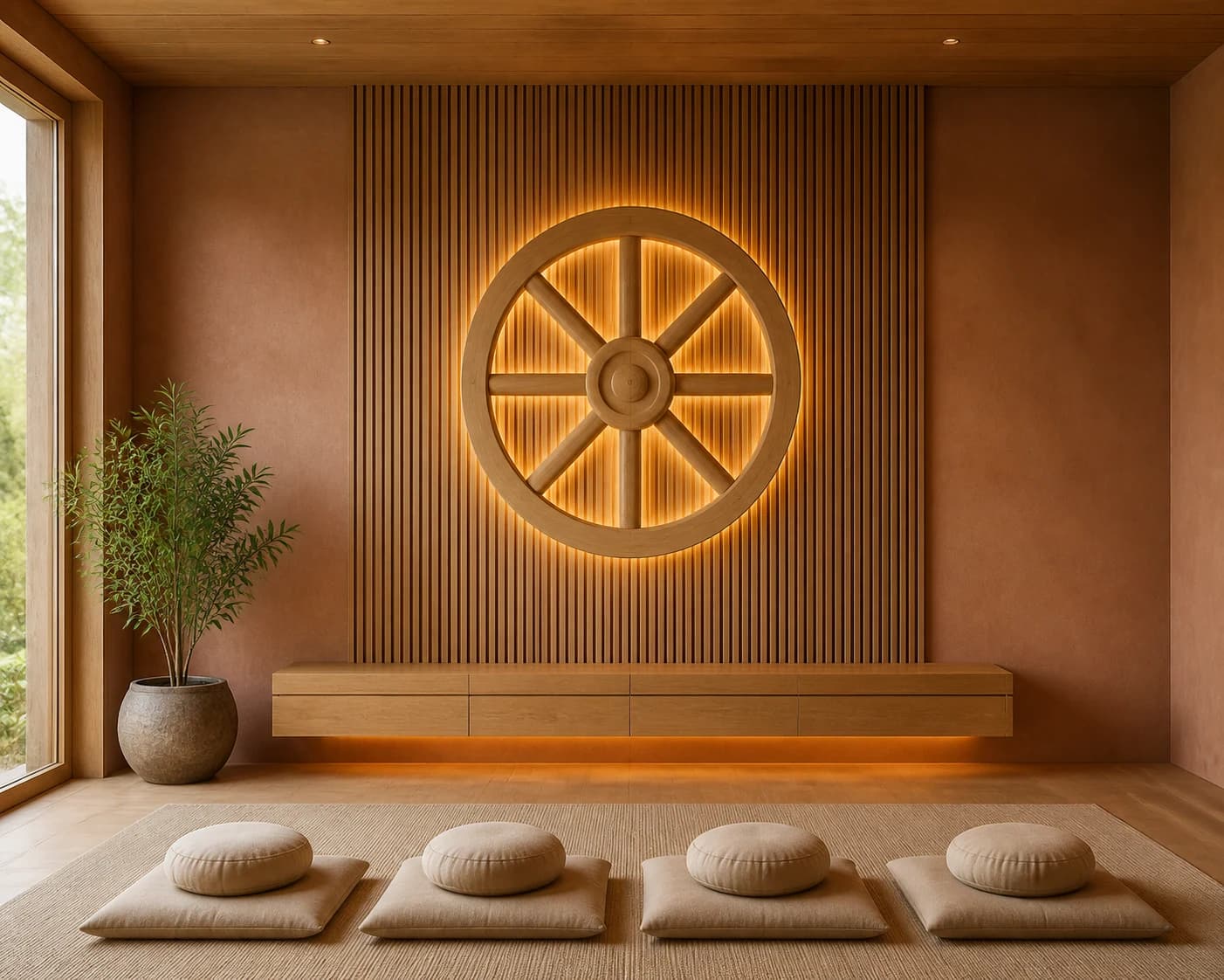 Buddhist Dharma Wheel · Wood design direction