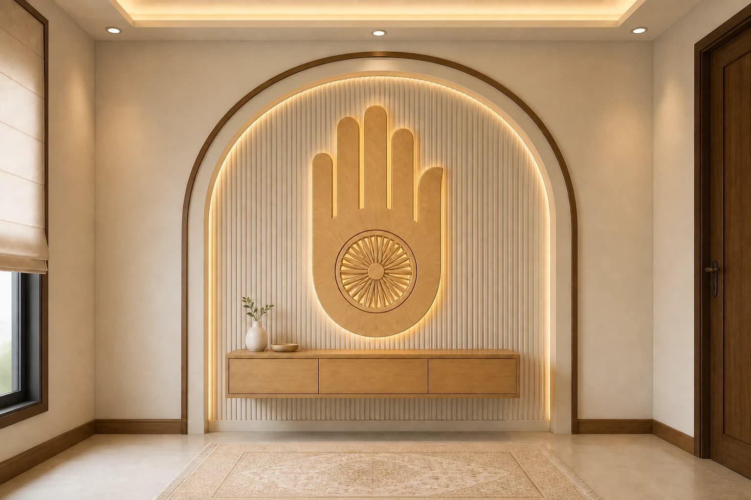 Jain Ahimsa Hand · Walnut design direction