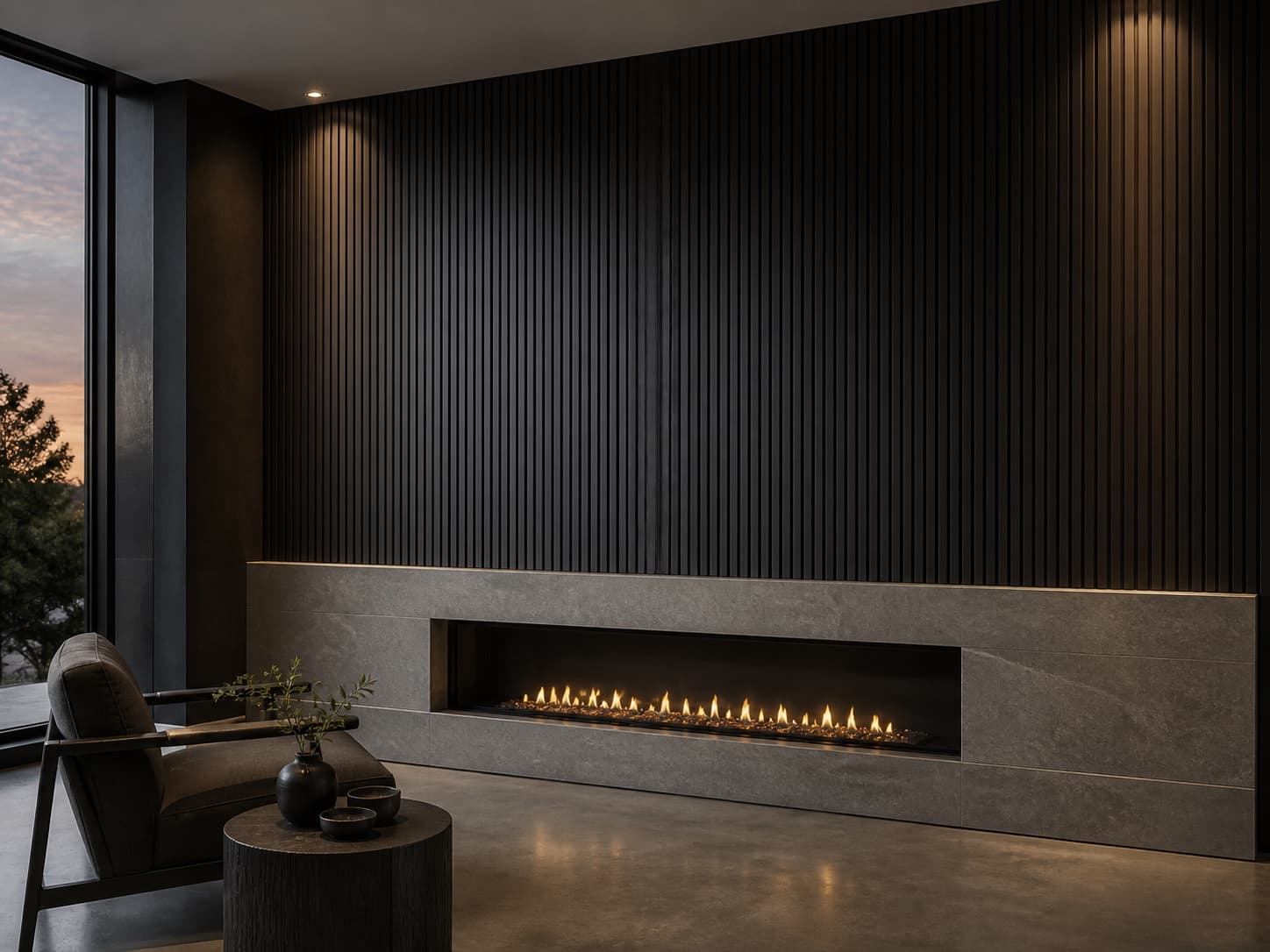Charcoal Slat Fireplace Wall design direction