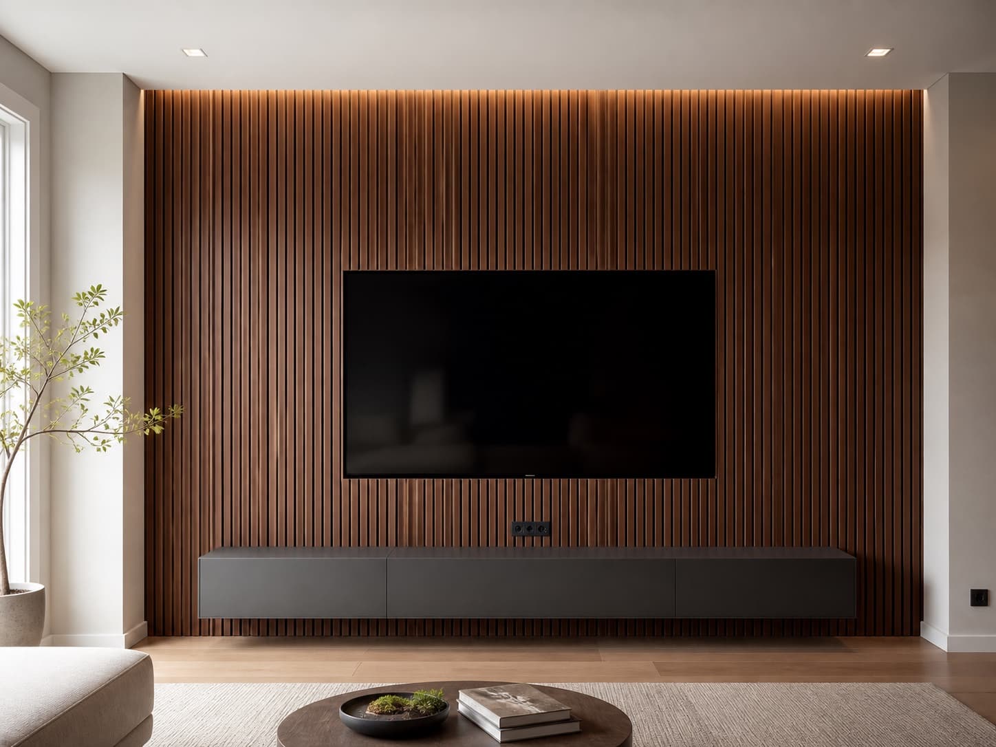 Walnut Slat TV Wall design direction