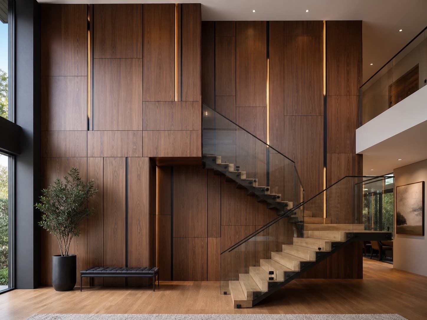 Illuminated Walnut Stair Panels design direction