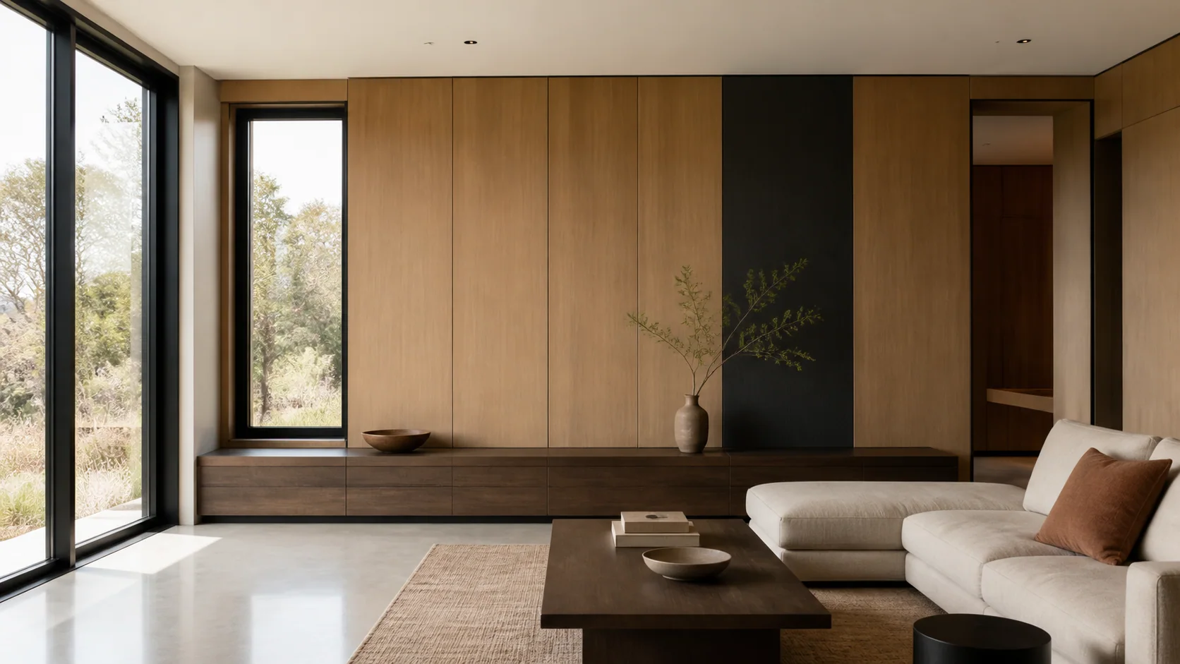 Warm Oak Living Room Panels design direction