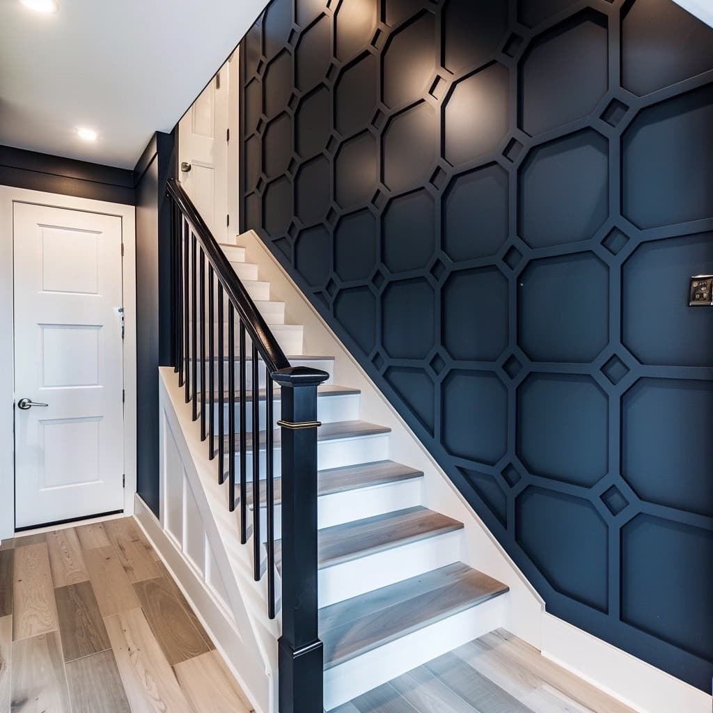 Navy Octagon Lattice Stair Wall design direction
