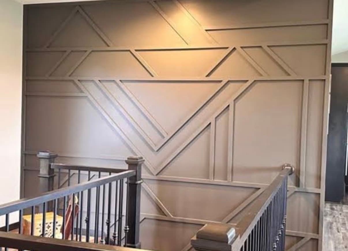 Warm Greige Double-Height Linework Wall design direction